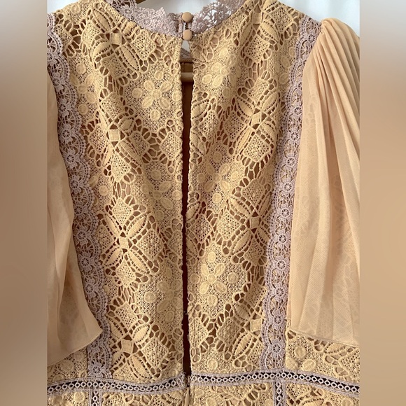 Asos Design Lace Contrast Mini Dress with Pleated Sleeves & Skirt, 10 - Picture 4 of 8